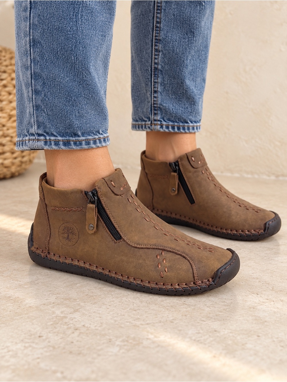 Amazon Brown Women's Casual Zip Ankle Boots